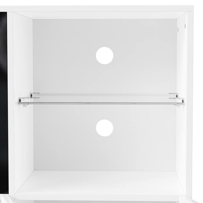 LED High Gloss TV Stand Display Cabinet Set with Glass Shelves, 111" TV Media Storage Console with Electric Fireplace