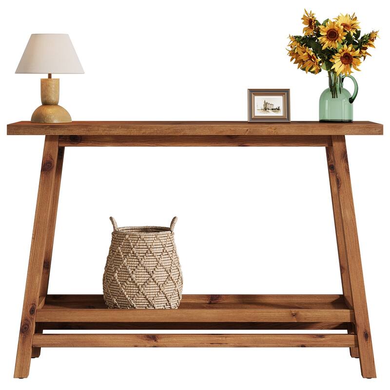 Solid Wood Entryway Table, Console Table with Storage Shelves, Behind Couch Sofa Table Hallway Foyer Accent Side Table