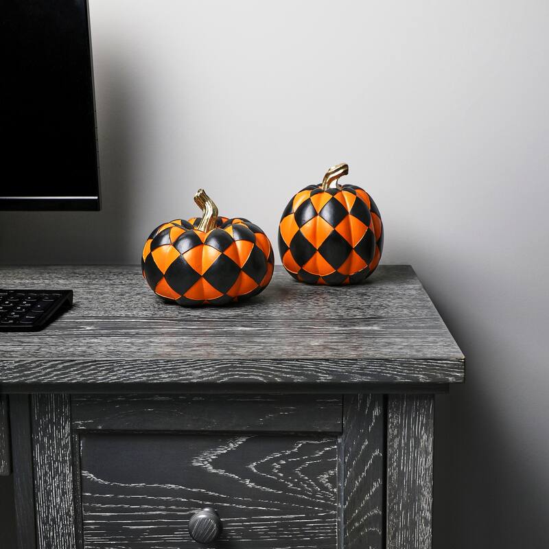 6-6.5" Resin Harlequin Pumpkin Set of 2