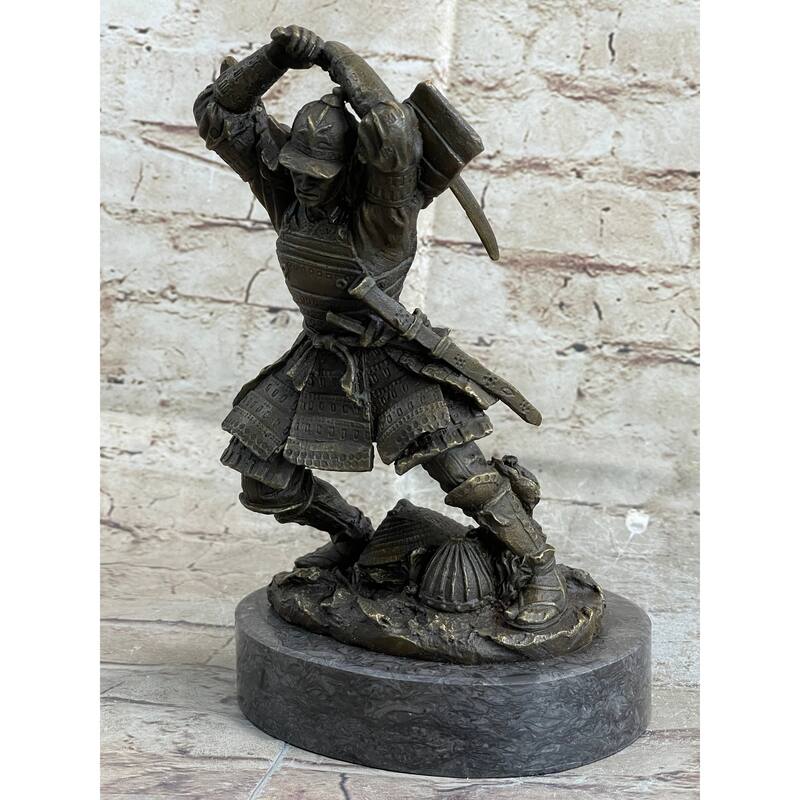 Japanese Samurai Warrior Swinging Katana Sword Bronze Statue Sculpture Figure Kamiko 10 Inches X 6 Inches