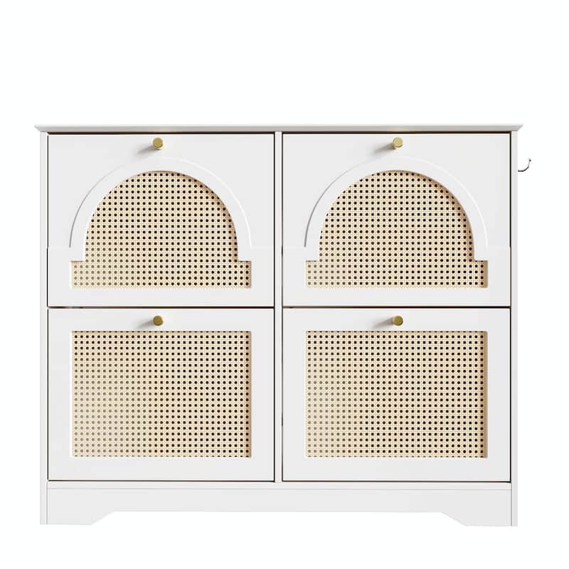 Mid-Century Narrow Design Tipping Bucket Shoe Cabinet with 4 Flip Drawers