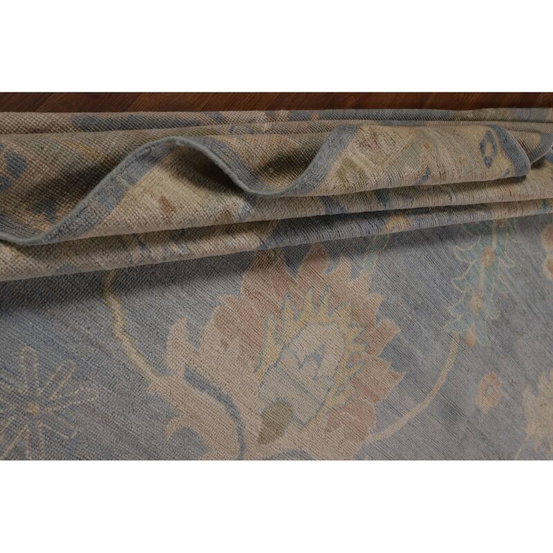 Blue Vegetable Dye Oushak Oriental Large Area Rug Handmade Wool Carpet - 10'5"x 13'7"