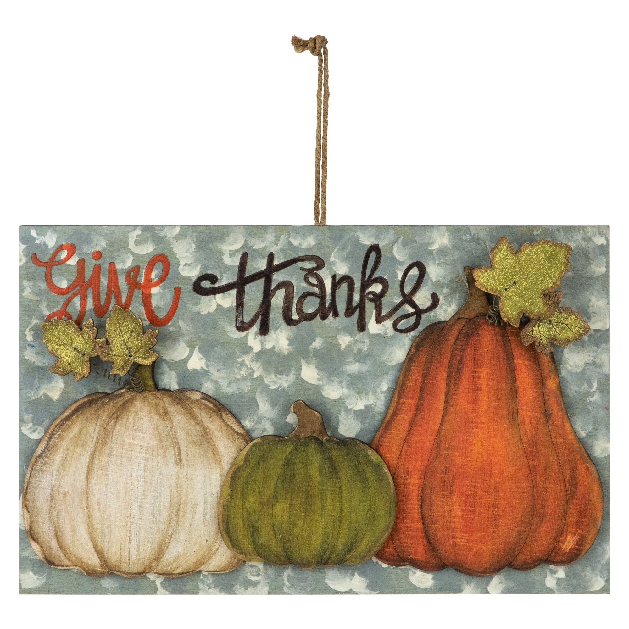 Layered Gourds "Give Thanks" 2-D Fall Harvest Hanging Wall Sign 16.5"