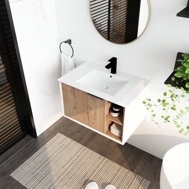 30'' Floating Wall-Mounted Bathroom Vanity with Ceramics Sink & Soft-Close Cabinet Door