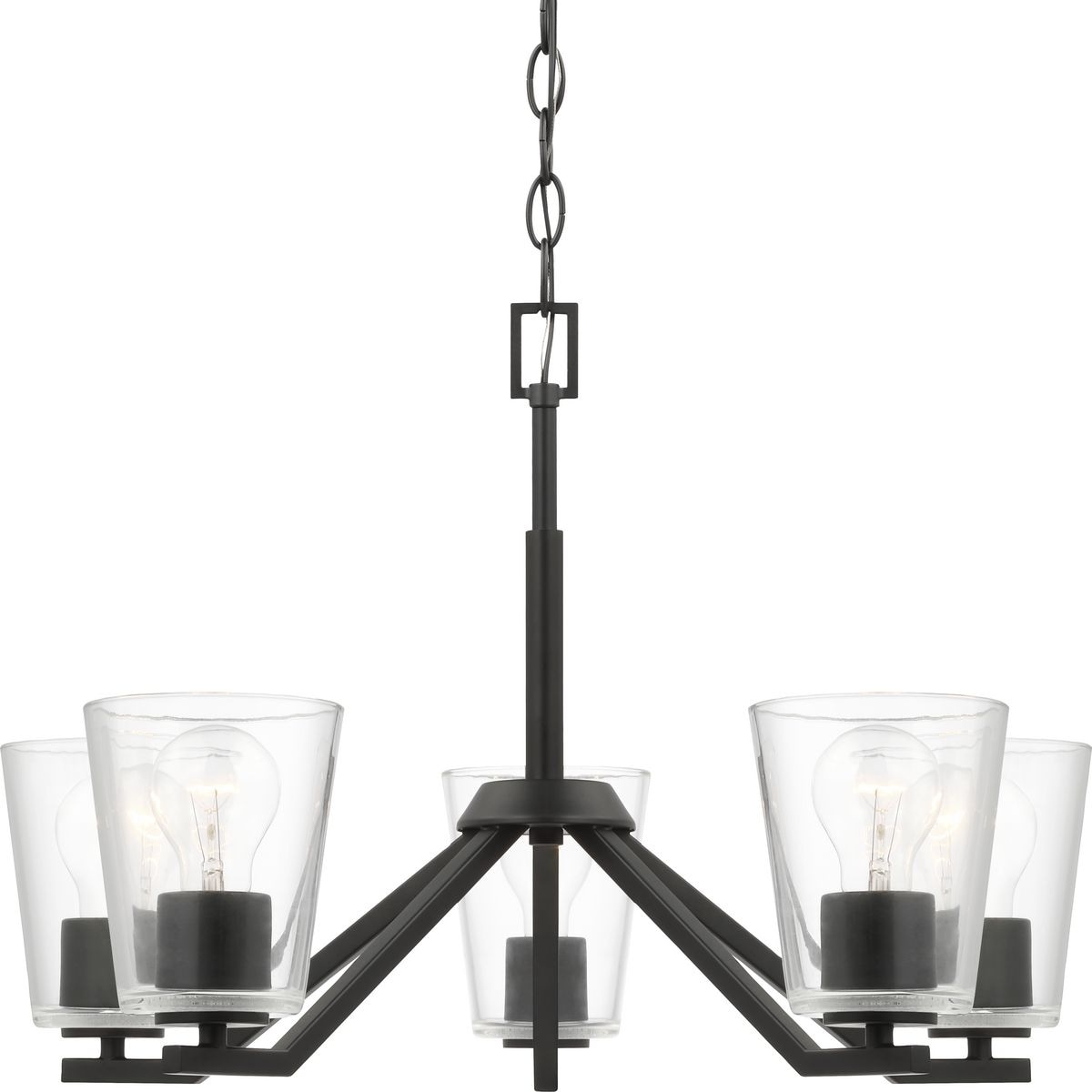 Vertex Collection Five-Light Matte Black Clear Glass Contemporary Chandelier - 22.5 in x 22.5 in x 15.25 in
