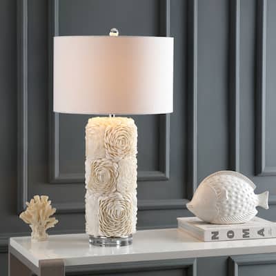 Kennedy 28.5" Seashell/Resin/Crystal LED Table Lamp, Cream by JONATHAN Y