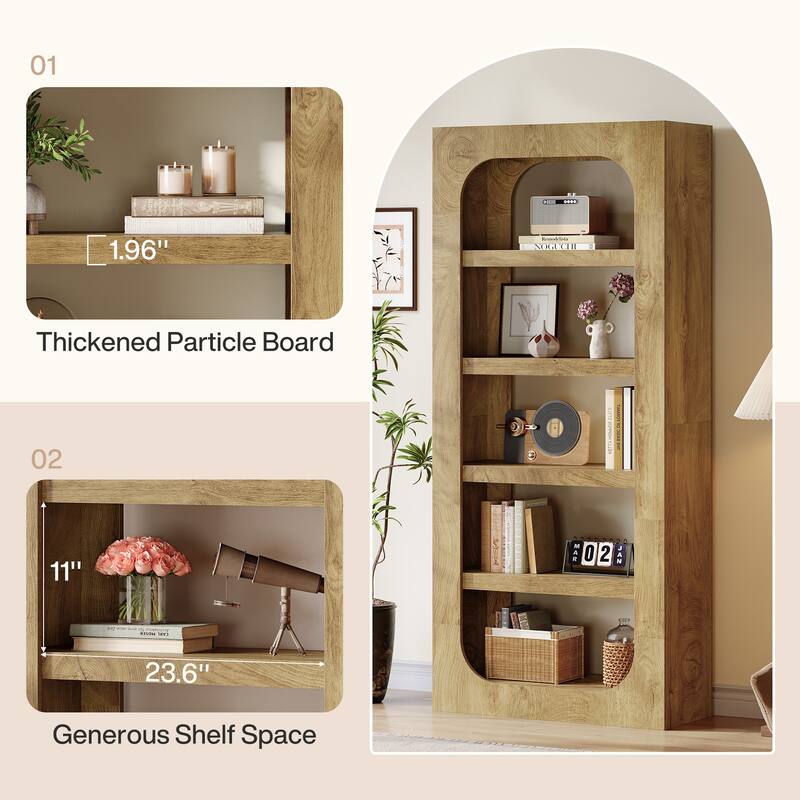 70.9-Inch Tall Bookcase 5-Tier Modern Wood Bookshelf for Living Room