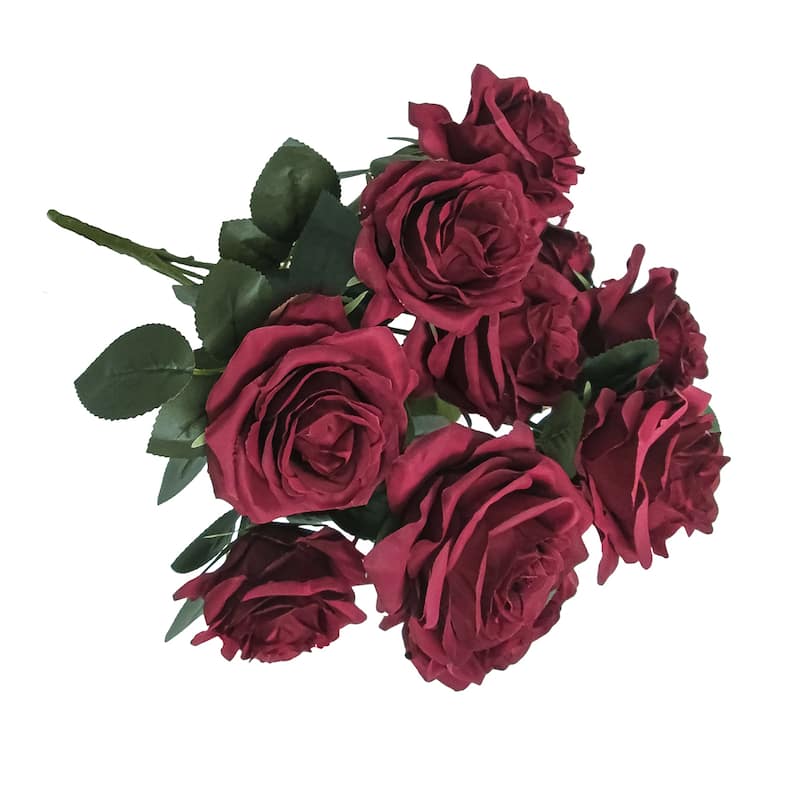 Set of 2 Artificial Queen Rose Flower Stem Bush Bouquet 18in