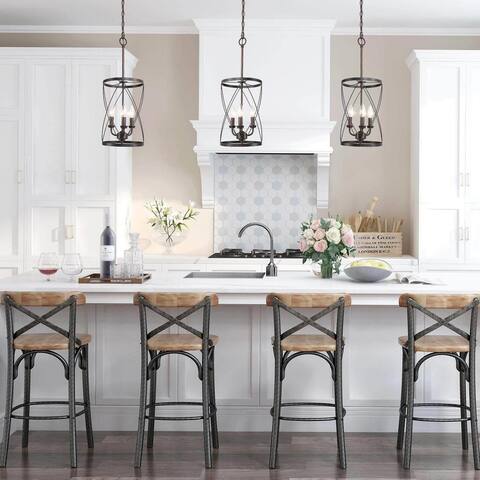 Carbon Loft Modern Farmhouse 3-Light Cylinder Cage Pendant Light for Kitchen Island - W 9.1"x H 24.4"