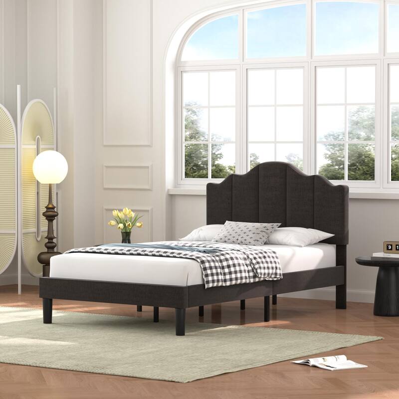 Javlergo Upholstered Platform Bed Frame with Adjustable Headboard, Wood Slat Support and Noise-Free, No Box Spring Needed