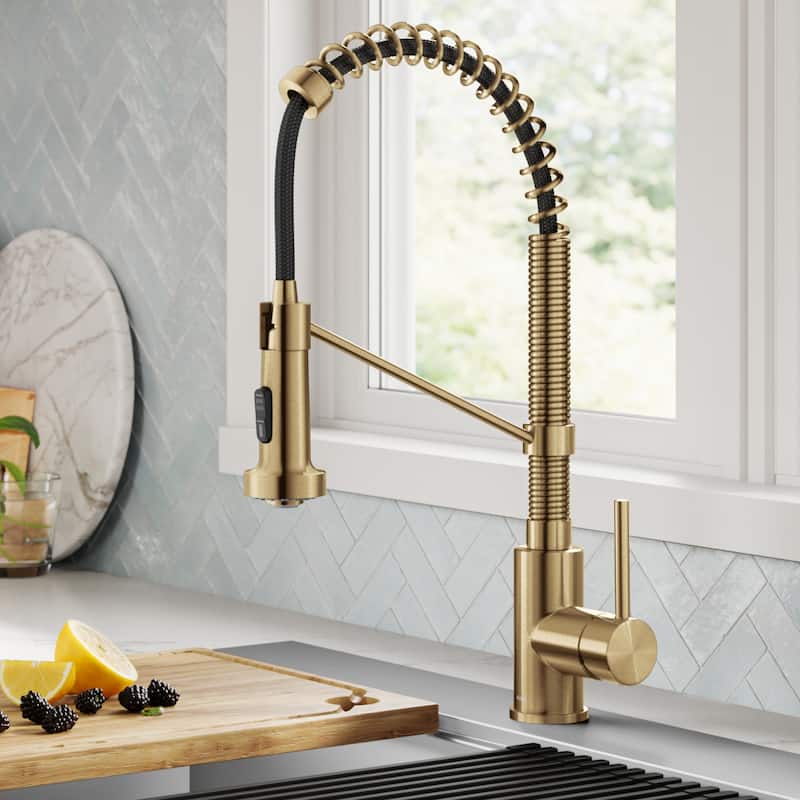 Kraus Bolden 2-Function 1-Handle Commercial Pulldown Kitchen Faucet - KPF-1610 - 18" Height - BB - Brushed Brass