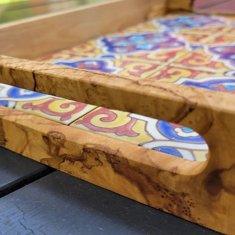 Olive Wood Serving Tray with Ergonomic Handles (Alhambra Design)