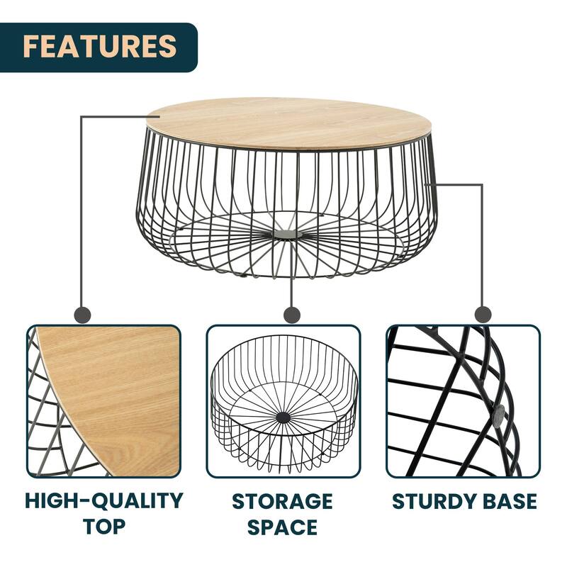 LeisureMod Runswick Modern Round Center Coffee Table - Mid Century Accent Side End Table for Home Office Living Room Bedroom