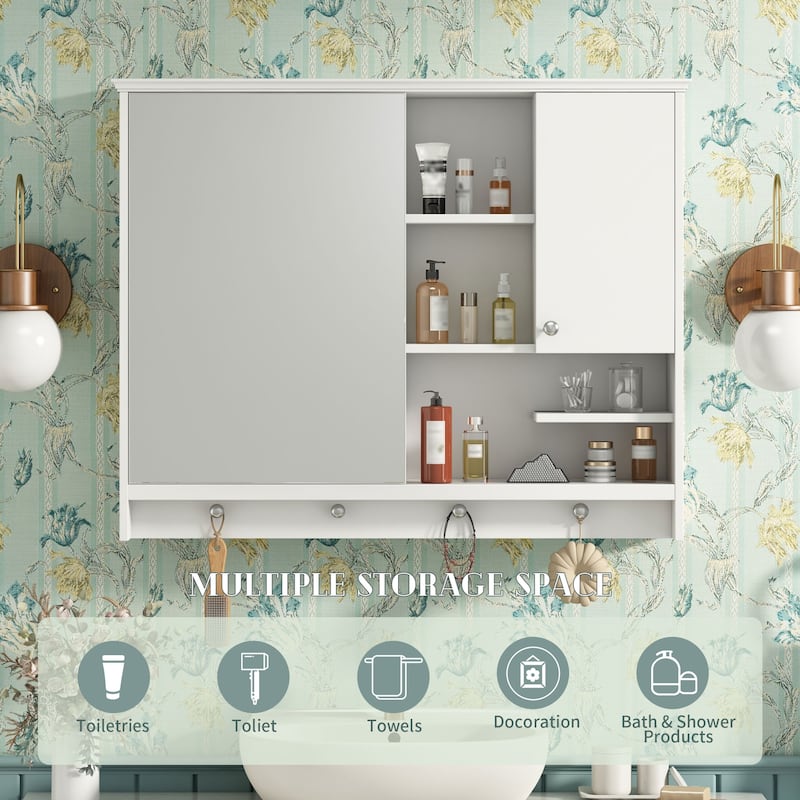 36 Inch Wall Mounted Medicine Cabinet, Bathroom Storage Cabinet with Mirror Door and Adjustabl Shelf, Mirror Cabine