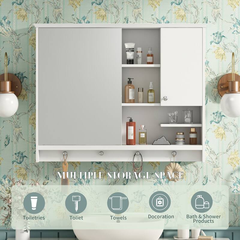 36 Inch Wall Mounted Medicine Cabinet, Bathroom Storage Cabinet with Mirror Door and Adjustabl Shelf