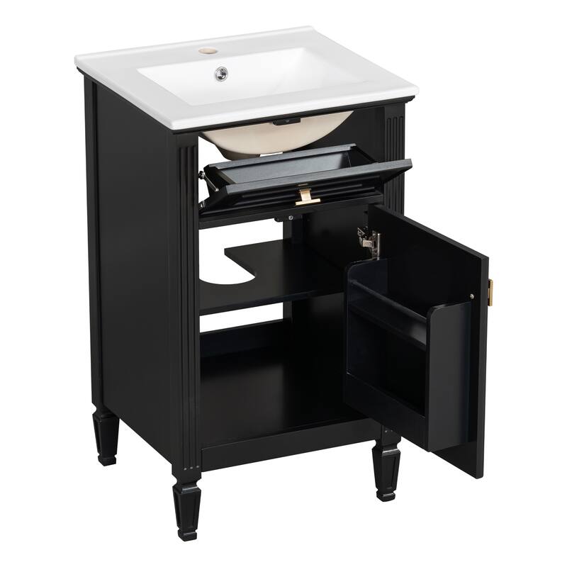 20-Inch Bathroom Vanity With Sink, Solid Wood Legs, Adjustable Shelf, Tilt-Out Drawer, Modern Freestanding Cabinet