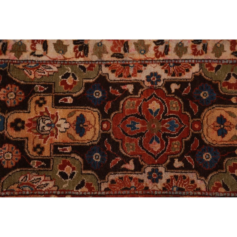 Floral Medallion Kashan Oriental Area Rug Hand-Knotted Wool Carpet - 9'0"x 11'10"
