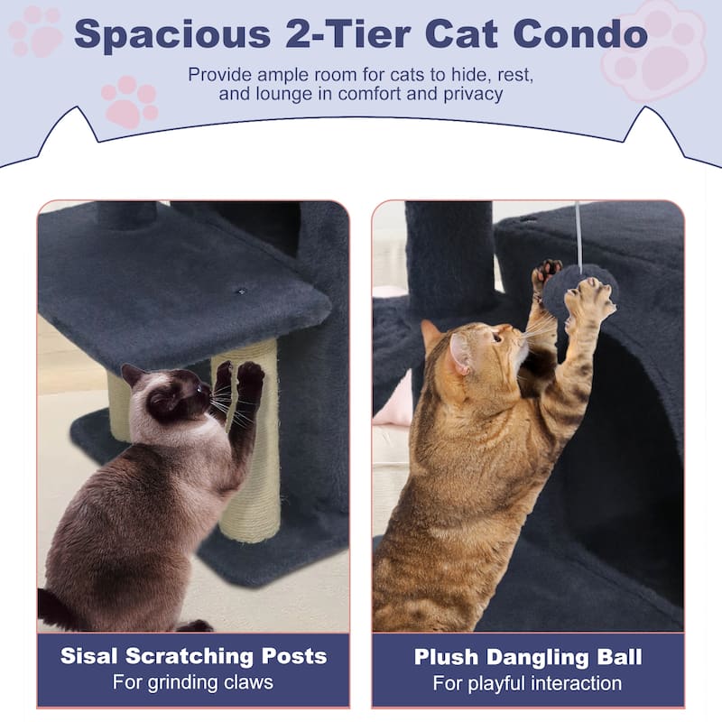 Gymax 33.5'' Cat Tree w/ 2-Tier Condo Padded Plush Top Perch Sisal