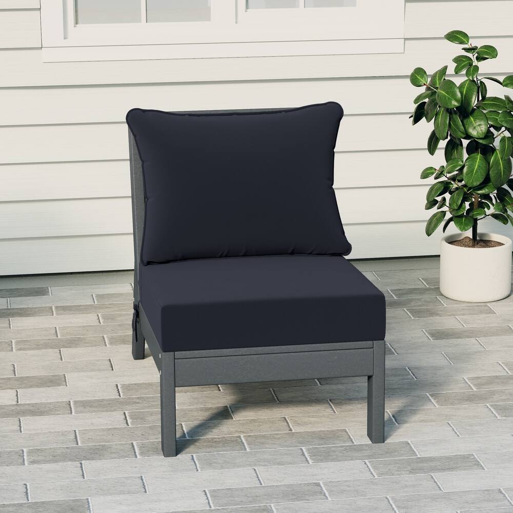 Birchwood All Weather HDPE Outdoor Patio Deep Seating Gray Armless Chair With Cushions (1-Piece)
