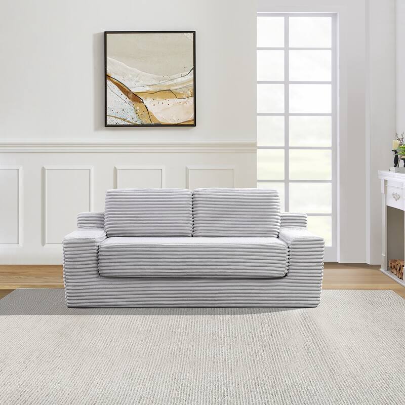 Corduroy Cloud Double Sofa, 2-in-1 Convertible Sofa Bed, Comfortable Boneless Double Sofa, Suitable for Living Room - Gray