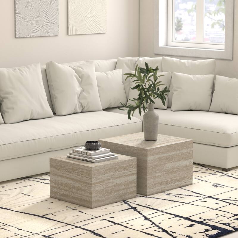 Caffoz Modern Square Faux Marble Nesting Coffee Tables - Set of 2 - Tan