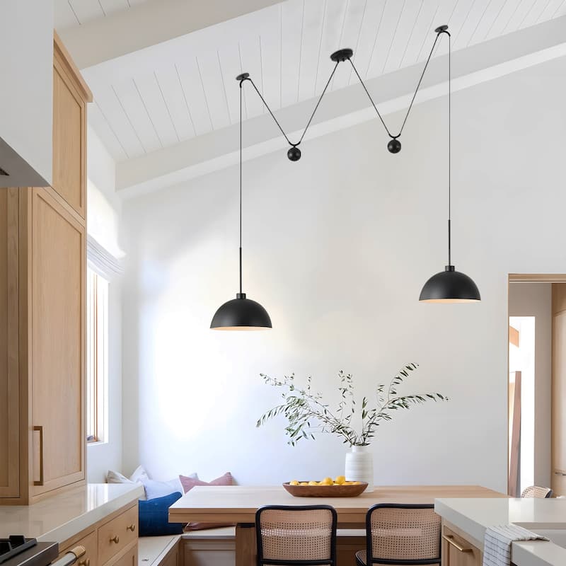 Starsky Modern 2-Light Pendant Island Light Fixture, W-Shaped Hanging Lights with Adjustable Cord and Metal Sliding Weights