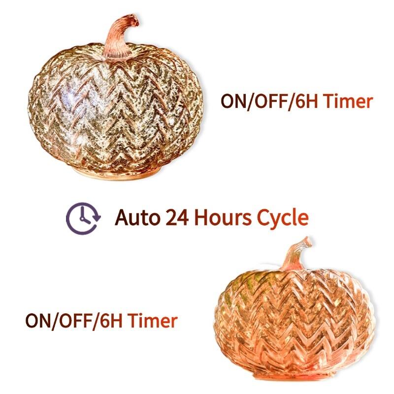 Mercury Glass Pumpkin Lights with Timer – Fall Halloween Table Decorations for Home & Thanksgiving Decor
