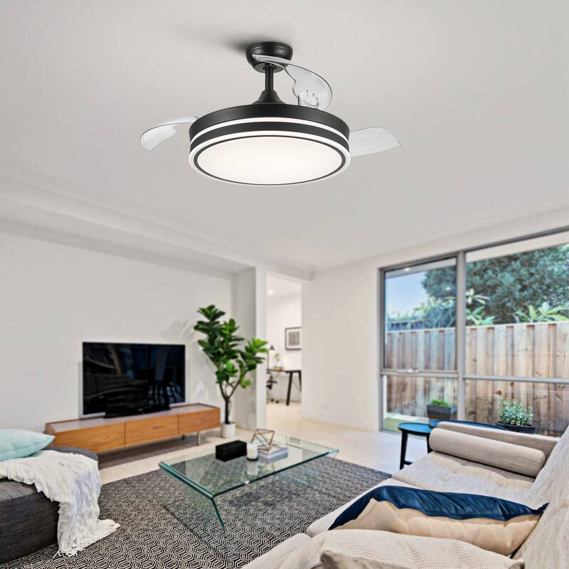 42 in. Black Frame Retractable Ceiling Fan with Remote Control