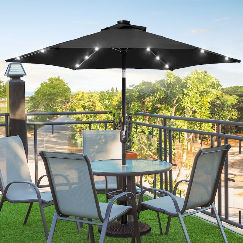 BONOSUKI 7.5ft LED Patio Umbrella Table Umbrellas,with Tilt and Crank - Black