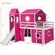 preview thumbnail 10 of 8, Wooden Twin Size Loft Playhouse Bed Frame with Convertible Tower, Slide, Ladder and Guardrails, Large Space Underneath - Pink