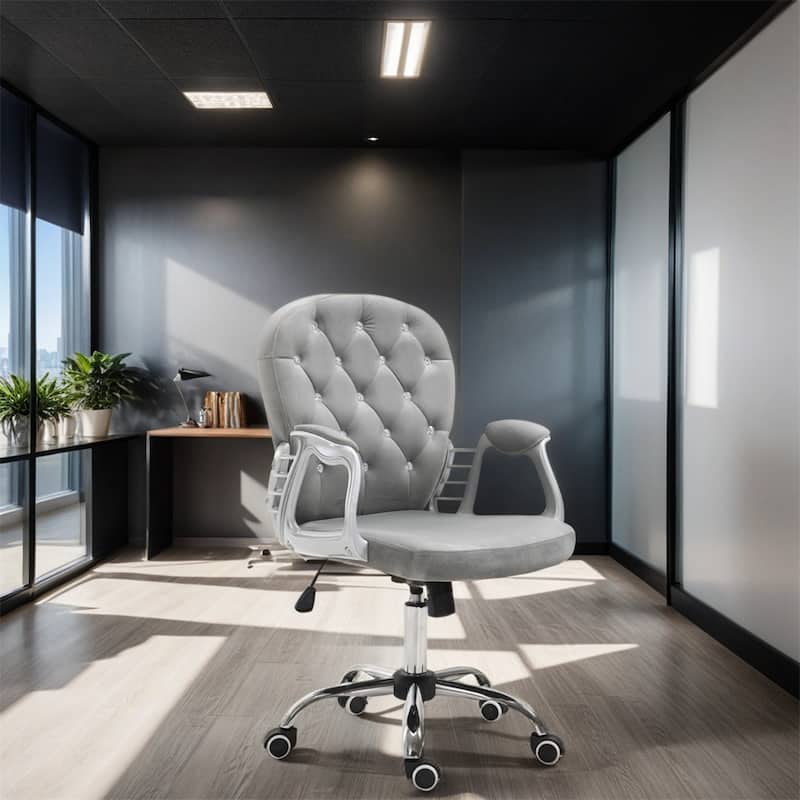 Velvet Adjustable Height Home Office Chair w/ Padded Armrests & Wheel