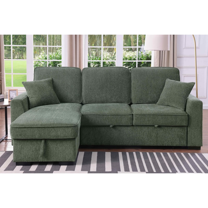 Chenille Reversible Sectional Sofa Convertible Pull Out Couch Bed
