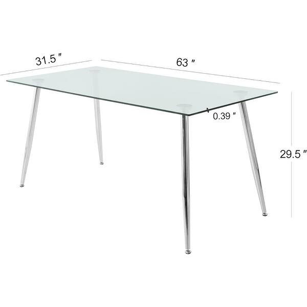 63 Inch Rectangular Tempered Glass Dining Table with 4 Black Metal Legs ...