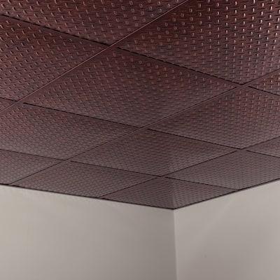 FASÄDE Diamond Plate Revealed Edge Decorative Vinyl 2ft x 2ft Lay in Ceiling Panel in Moonstone Copper (5 Pack)