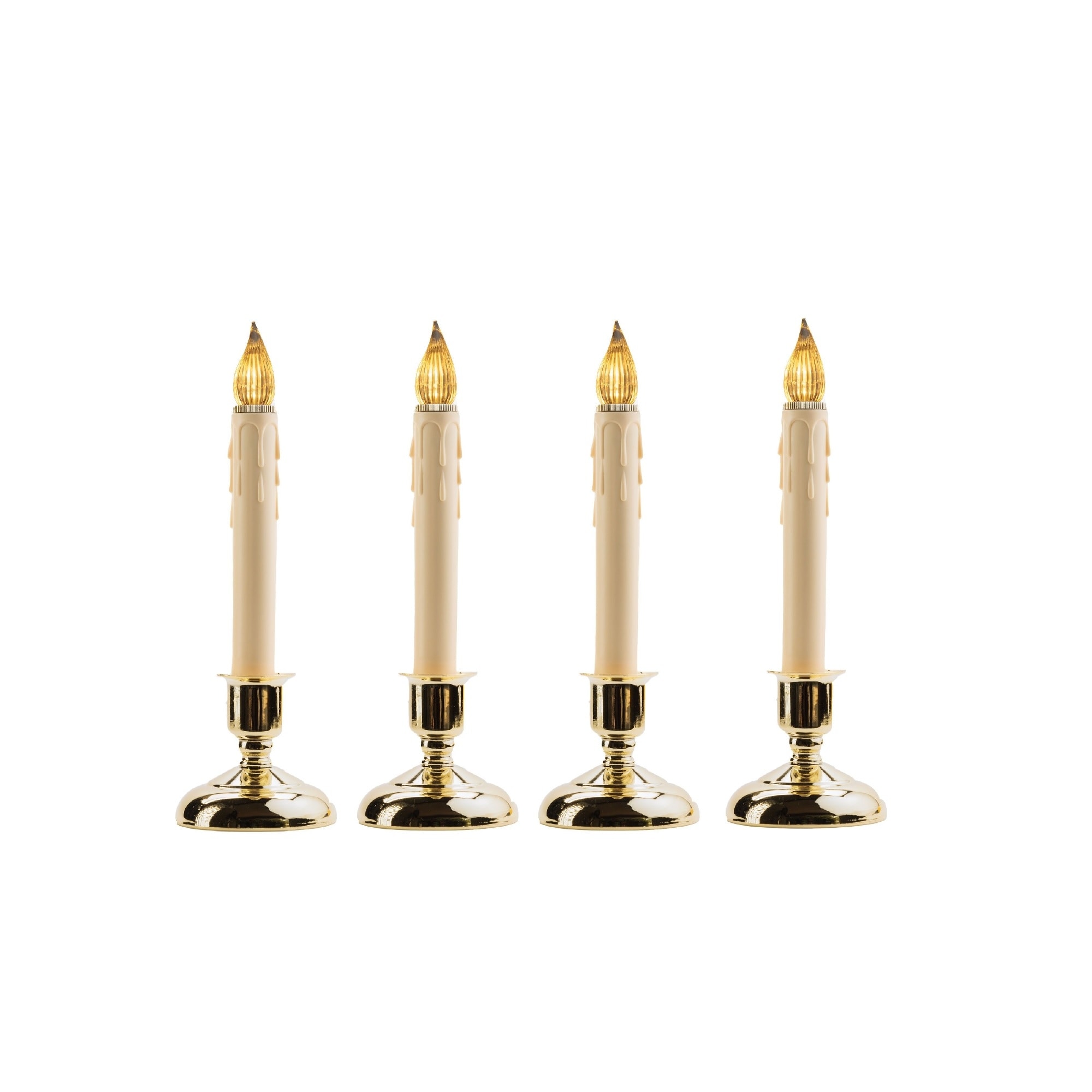 LED Lighted Window Candles with Sensor - 9" - Beige and Brass Finish - Set of 4