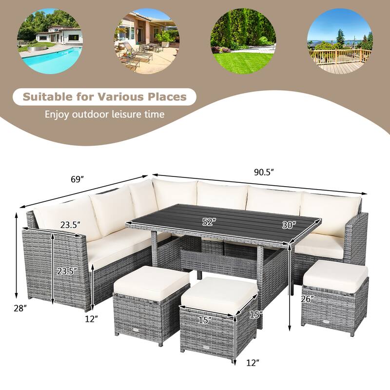 Gymax 7PCS Rattan Patio Sectional Sofa Set Conversation Set w/ White - See Details