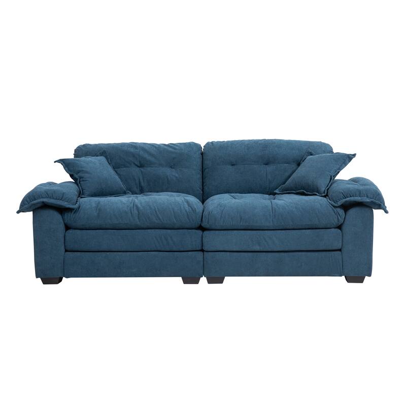 Small Sofa Loveseat Deep Seat Sofa Couch with 2 Throw Pillows, 2-Seater Settee with Pillow Top Armrests