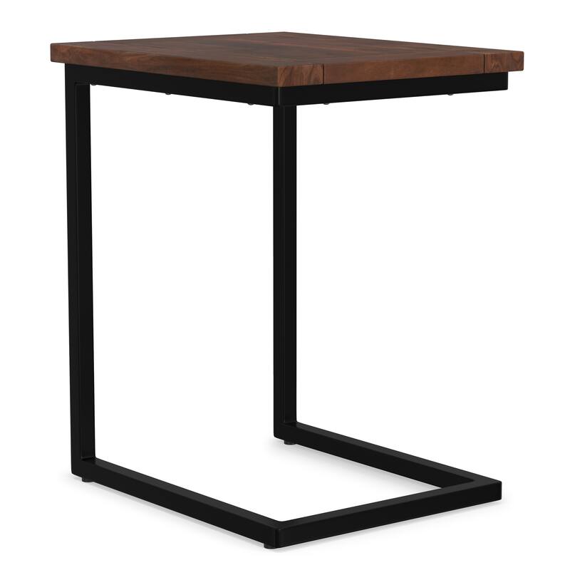 WYNDENHALL Rhonda SOLID MANGO WOOD and Metal 20 inch Wide Rectangle Industrial Wide C Side Table