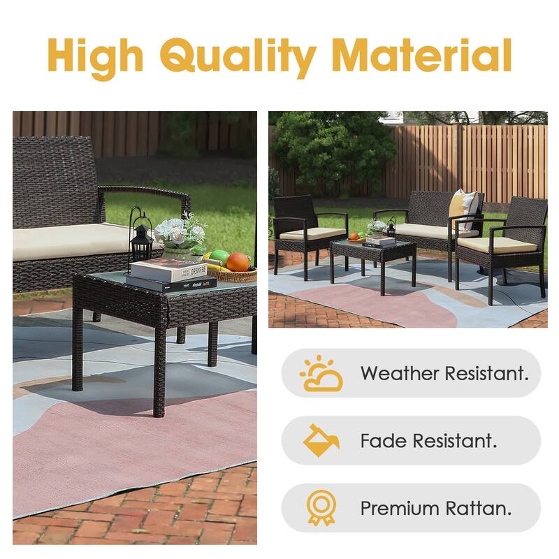 Vrakae 4 Piece Outdoor Patio Rattan Wicker Furniture Set