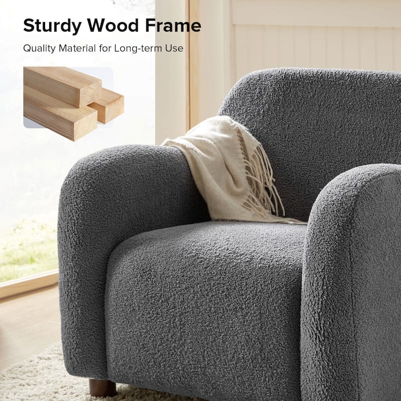 Wayne 35" Wide Boucle Upholstered Teddy Accent Chair with Solid Wood Legs Set of 2 by HULALA HOME