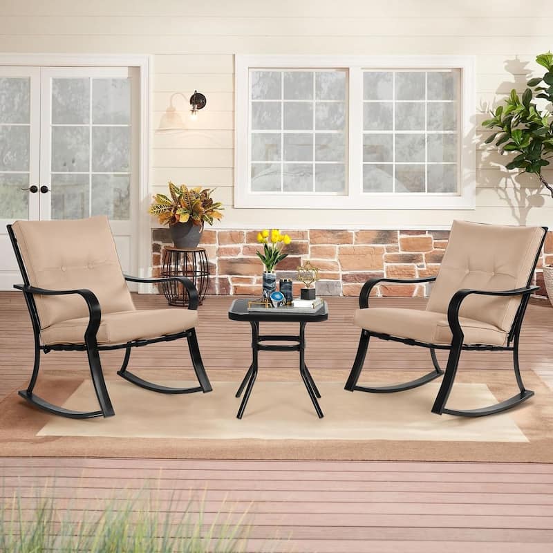 Solaura 3-piece Outdoor Patio Rocking Chairs Conversation Bistro Set