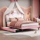 preview thumbnail 33 of 57, Upholstered Platform Bed w/ Crown Headboard, Leather Princess Bed Frame with Wood Slats Support for Kids Teens