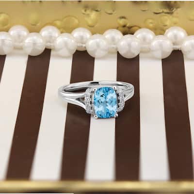 Auriya 1 3/4ct Modern Cushion-cut Sky Blue Topaz and Diamond Engagement Ring 1/4ctw 14k Gold