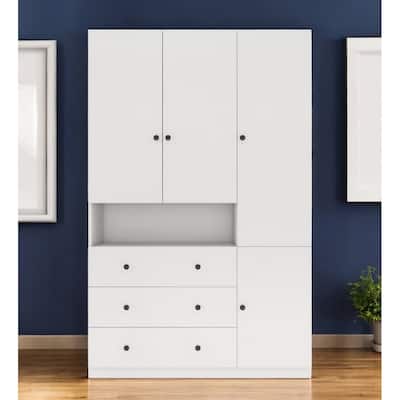 HomeRoots 74" White Four Door Three Drawer Combo Dresser