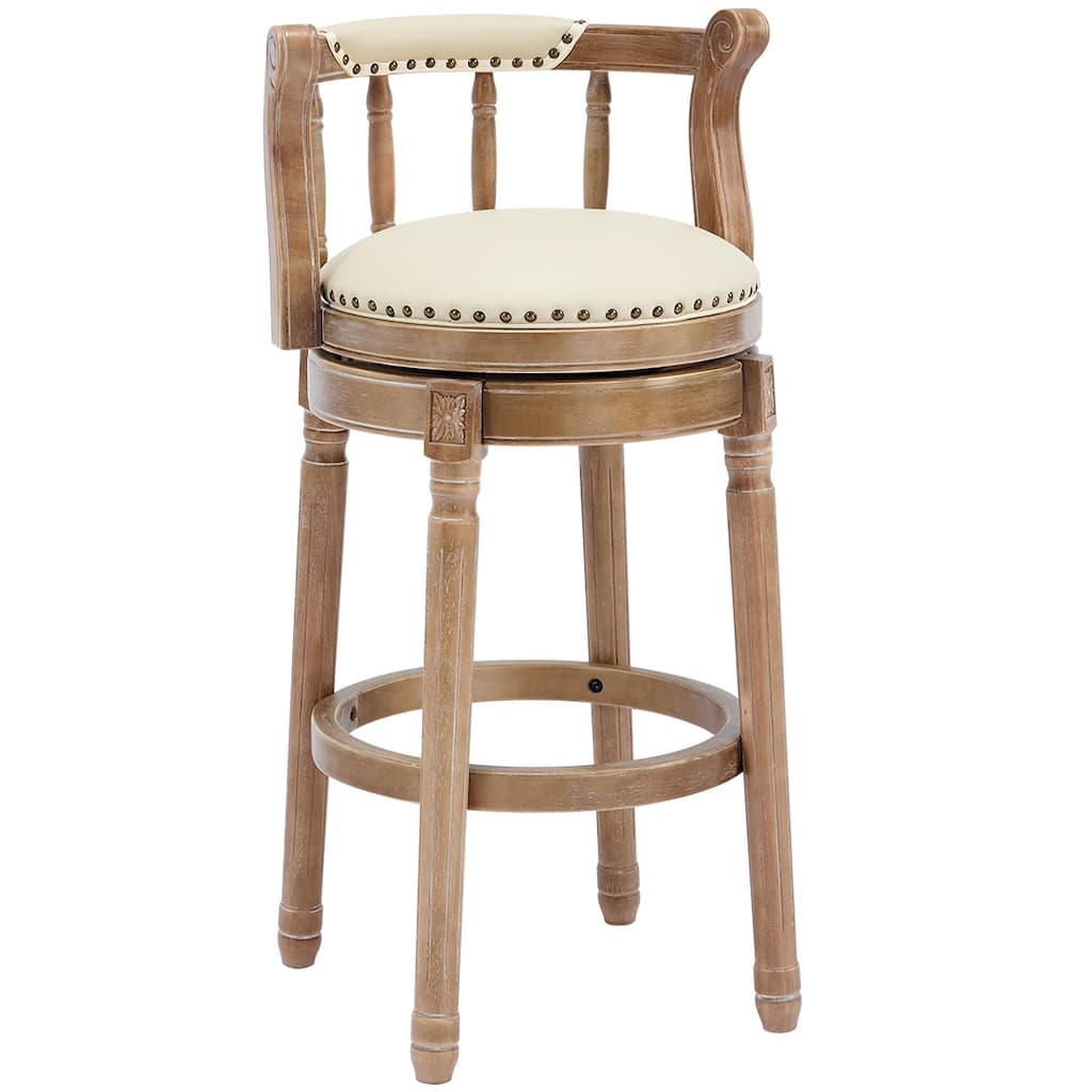 Bar Stools Seat Height 29.5" Leather Wooden Bar Stools(Beige 1pc)