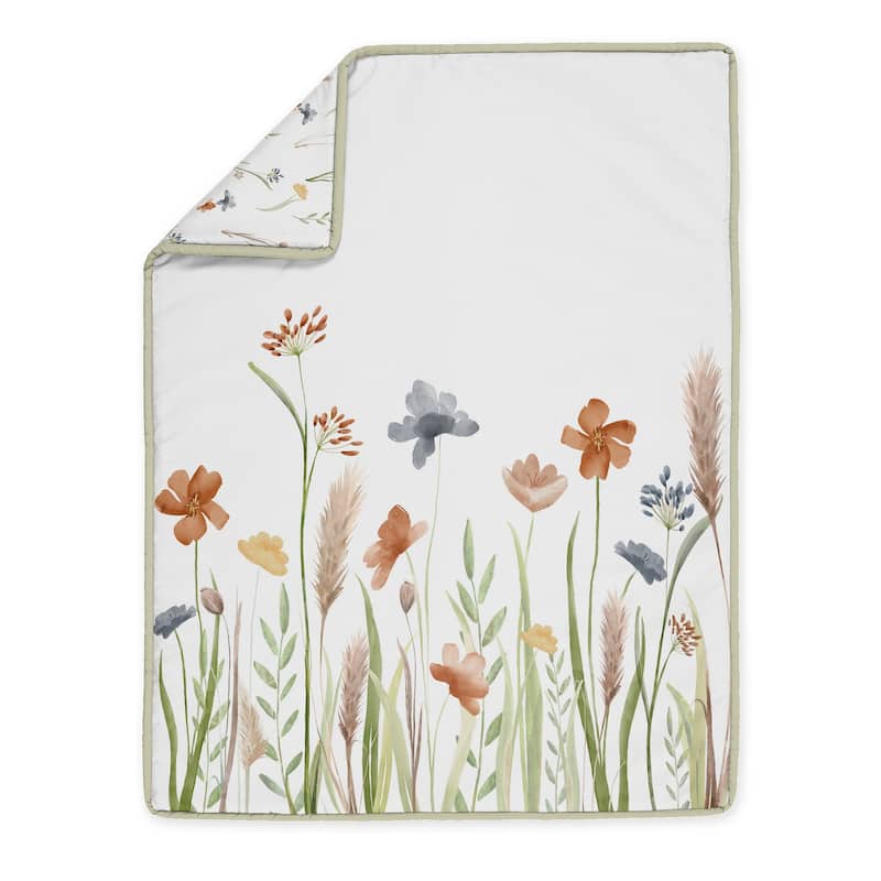 Boho Floral Garden Flower Girl Nursery Crib Bedding Set Sage Green Watercolor Bohemian Floral Vintage Shabby Chic Nature Fringe