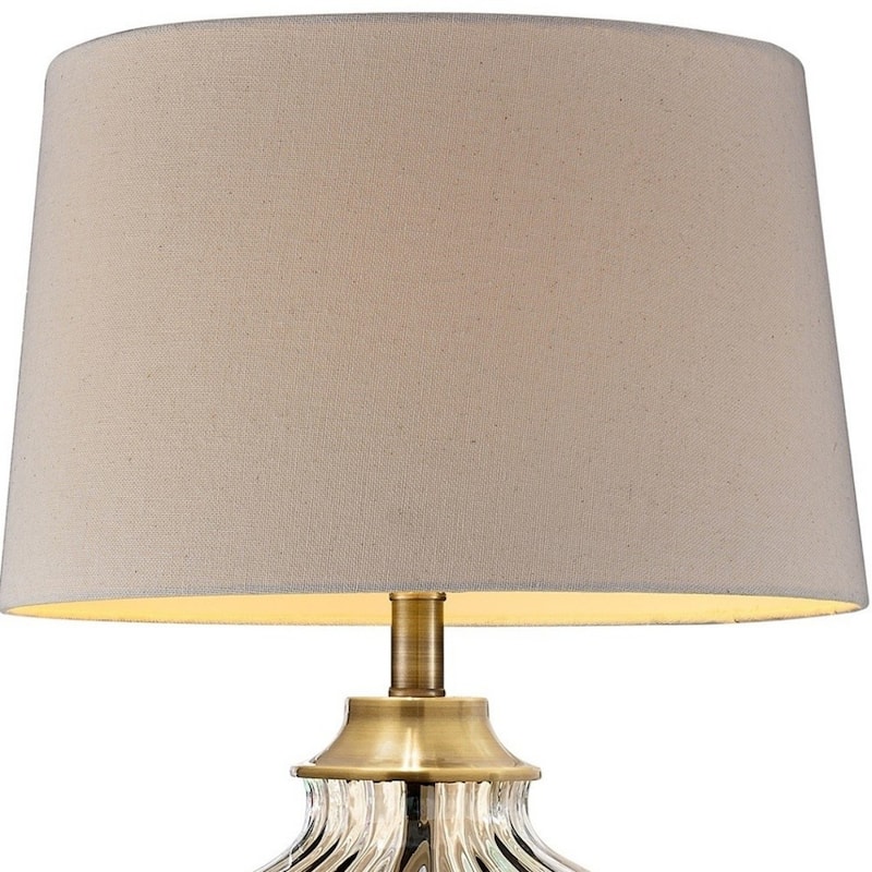 Bronze Metal Urn Table Lamp with Cream Linen Empire Shade - 16” x 16” x 28.5” (D x W x H)