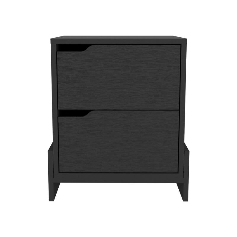 Black Wengue Nightstand with Double Drawers and Sturdy Base