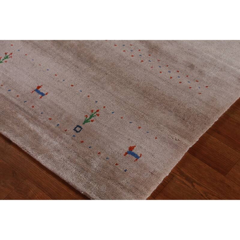 Hand Knotted Oriental 100% Wool Carpet Tribal Animal Pictorial Beige & Ivories Gabbeh Area Rug - 5' 0'' X 3' 0''