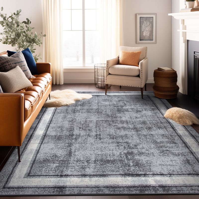 World Rug Gallery Contemporary Distressed Bordered Area Rug